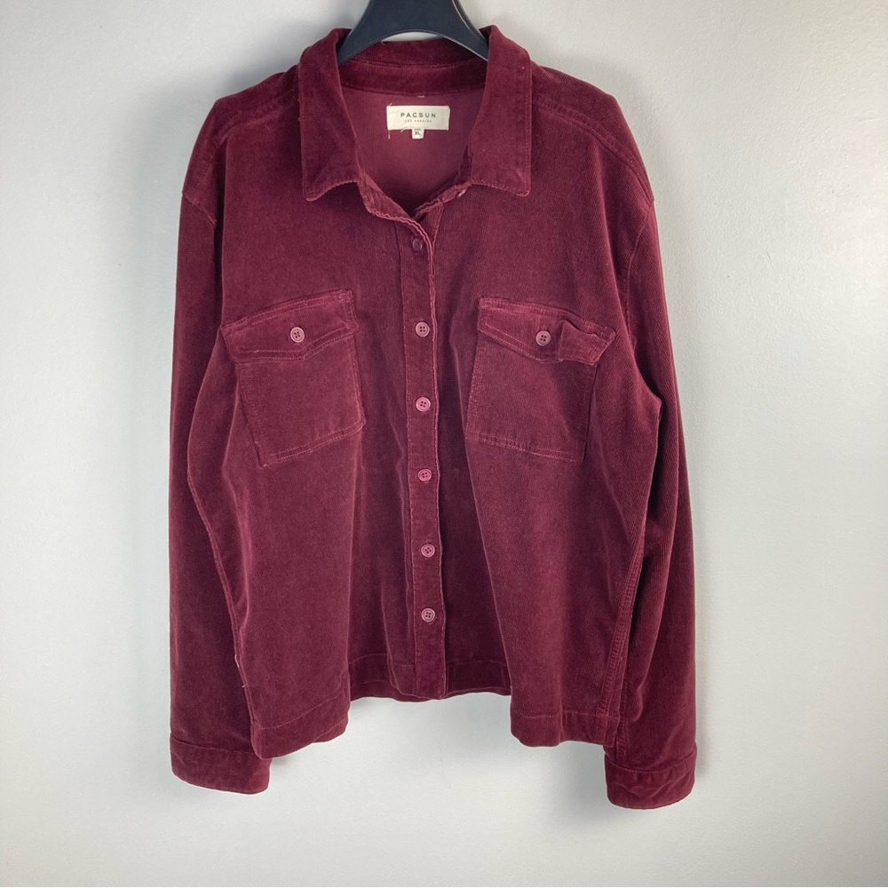 PacSun Burgundy Red Corded Button Up Shirt Jacket Size XL